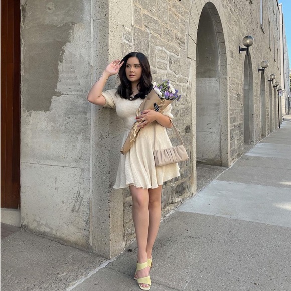 Rahi beige puff sleeve dress - Picture 1 of 3